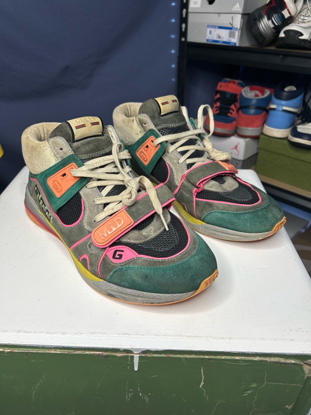 SIZE 13.5M US Gucci Ultrapace Mid Suede Green Teal Sneaker